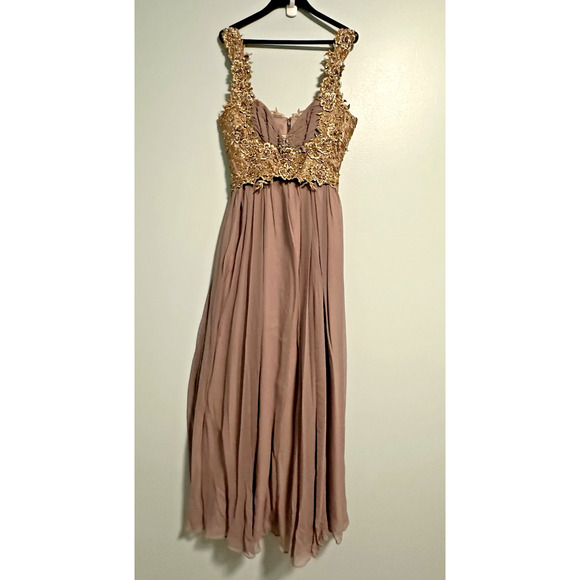 Mandalay 10 Gown Gold Beaded Sequin Bodice Chiffon Mauve Pink NWT Formal - Picture 1 of 9